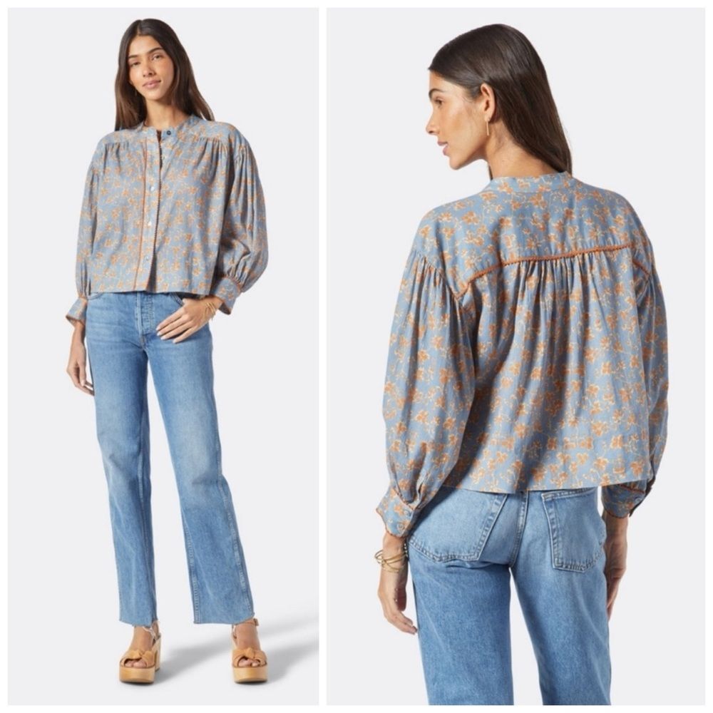 Floral Print Women's Top - Blue and Orange